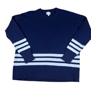 Cyrus‎ Navy Blue Striped Crewneck Sweater Size Large